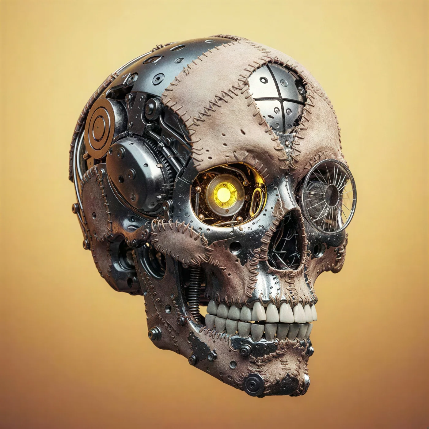 Robotic skull render, AI Image Upscaler example: After