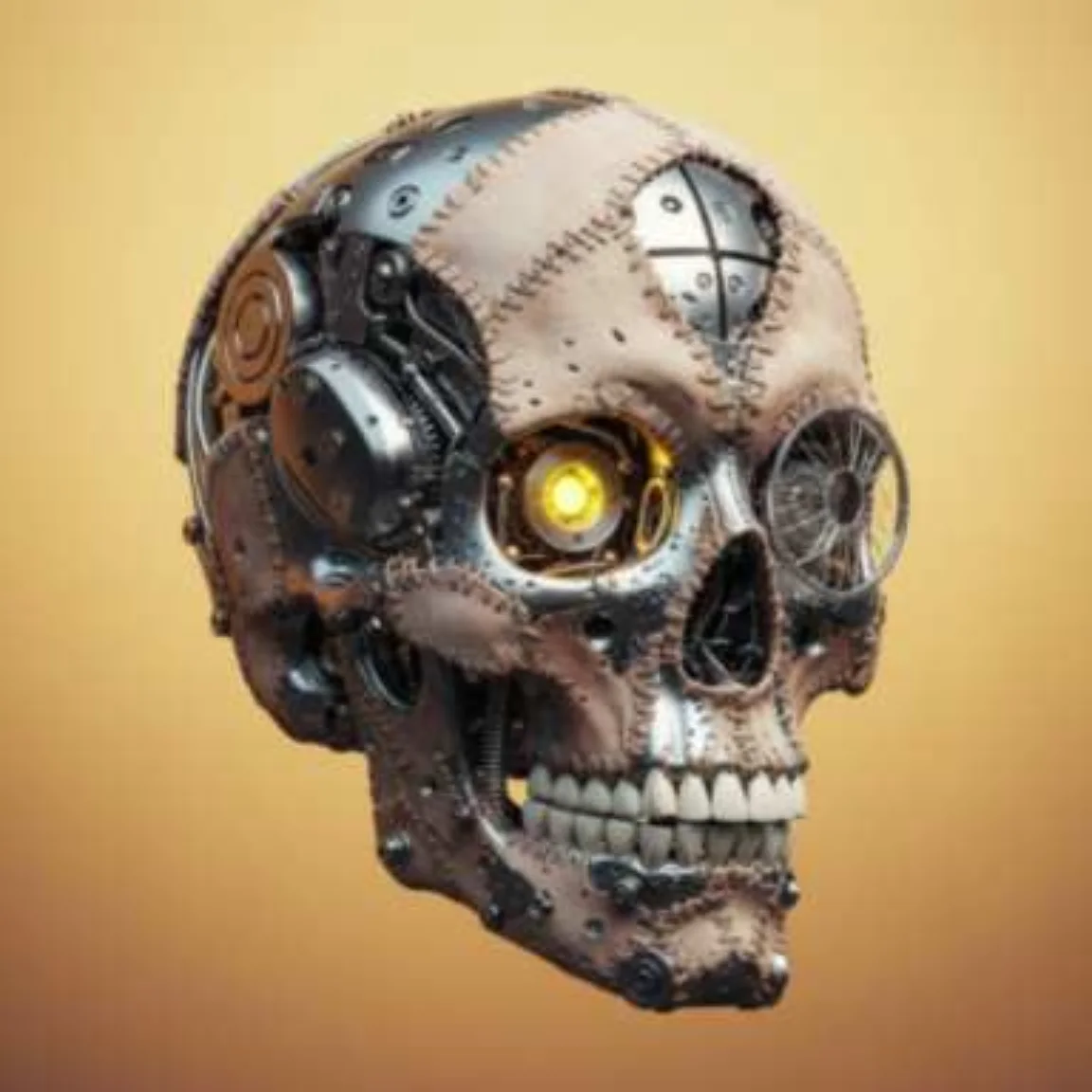 Robotic skull render, AI Image Upscaler example: Before